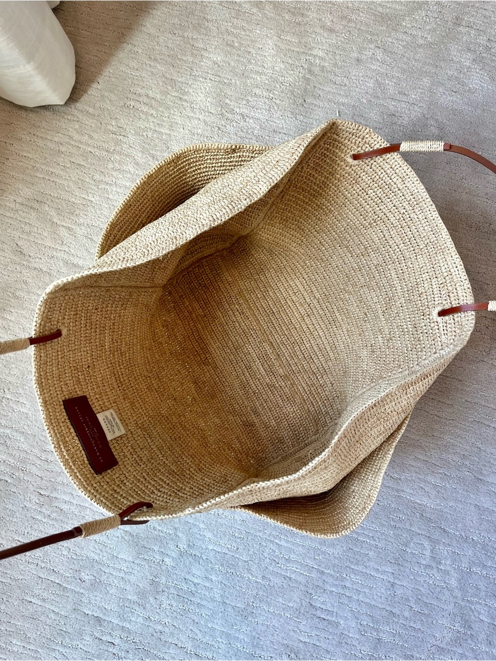 Sezane Paloma Woven Tote with Brown Leather Straps - Picture 2 of 8